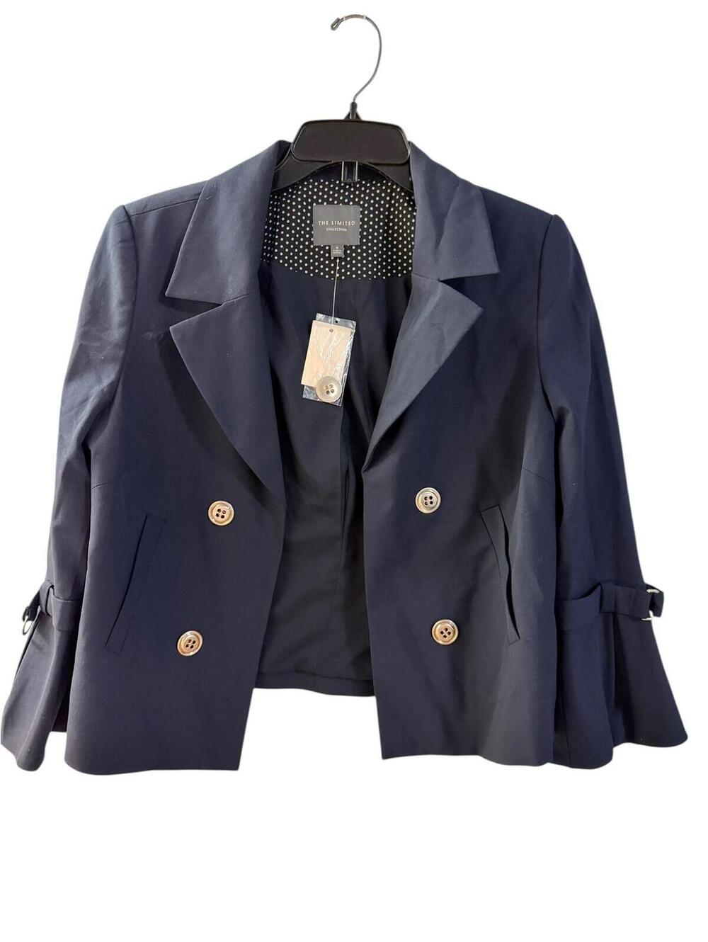 The Limited Navy Blue Double Breasted Blazer with Flared Sleeves